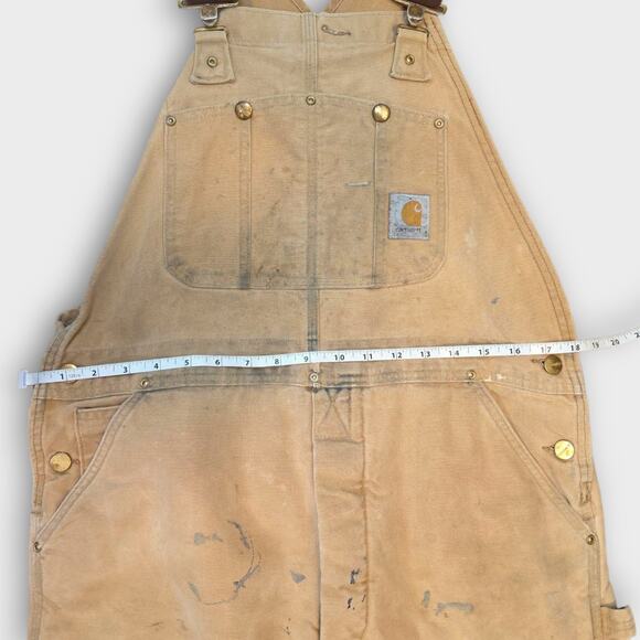 Vintage Carhartt Overalls Mens Sz 36 X 32 Tan Duck Bib Thrashed Grunge Union USA - Picture 9 of 13
